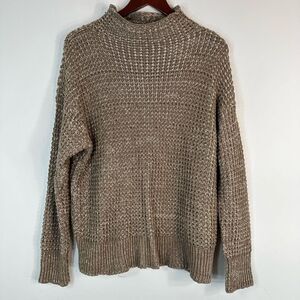 Arpeggio Knitwear Tan Waffle Knit Mock Neck Sweater Womens Medium Cozy Casual